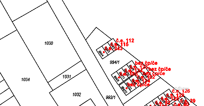 Zastávka 243 na parcele st. 994/4 v KÚ Zastávka, Katastrální mapa