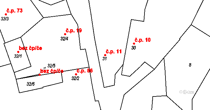 Lašovice 11 na parcele st. 31 v KÚ Lašovice, Katastrální mapa