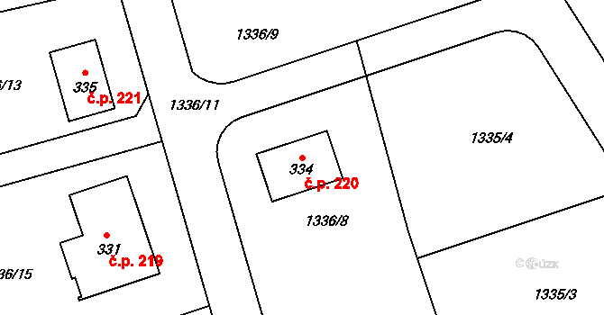 Kunovice 220 na parcele st. 334 v KÚ Kunovice, Katastrální mapa