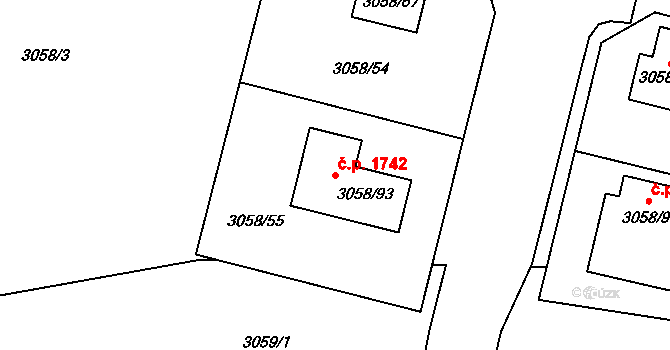 Bystřice nad Pernštejnem 1742 na parcele st. 3058/93 v KÚ Bystřice nad Pernštejnem, Katastrální mapa