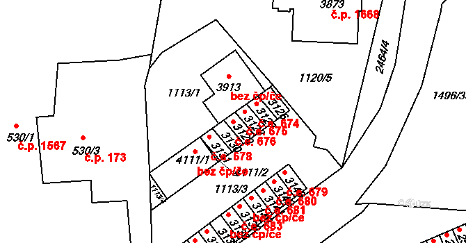 Humpolec 676 na parcele st. 3129 v KÚ Humpolec, Katastrální mapa