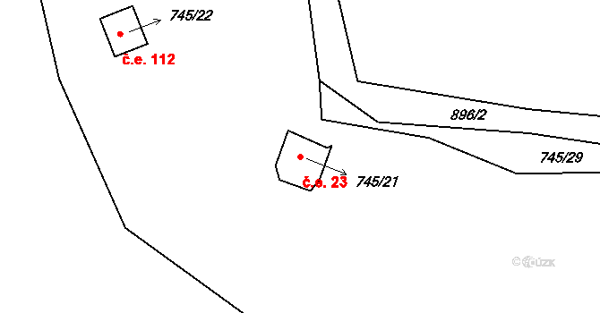 Luhov 23, Líšťany na parcele st. 745/21 v KÚ Luhov u Líšťan, Katastrální mapa