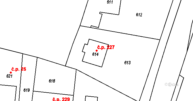 Senec 227, Zruč-Senec na parcele st. 614 v KÚ Senec u Plzně, Katastrální mapa