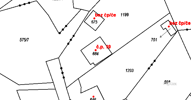 Josefodol 19, Světlá nad Sázavou na parcele st. 664 v KÚ Horní Bohušice, Katastrální mapa