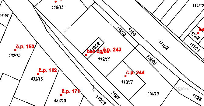 Přítluky 243 na parcele st. 119/11 v KÚ Přítluky, Katastrální mapa