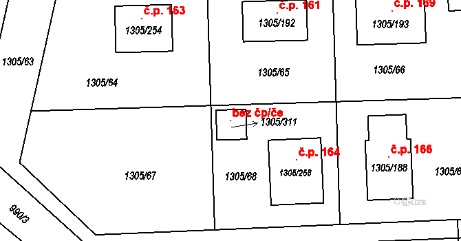 Úherce 100572111 na parcele st. 1305/311 v KÚ Úherce u Nýřan, Katastrální mapa
