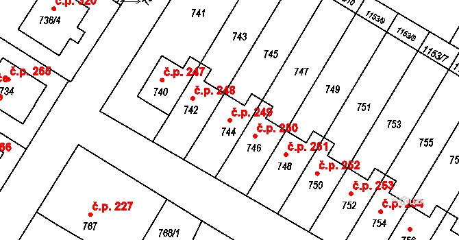 Rychlov 249, Bystřice pod Hostýnem na parcele st. 744 v KÚ Rychlov u Bystřice pod Hostýnem, Katastrální mapa