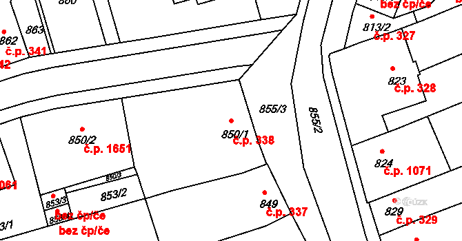 Holešov 338 na parcele st. 850/1 v KÚ Holešov, Katastrální mapa