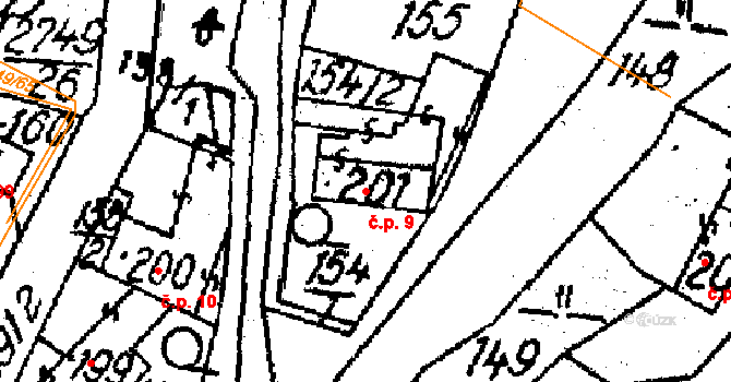 Horní Štěpánov 9 na parcele st. 201 v KÚ Horní Štěpánov, Katastrální mapa