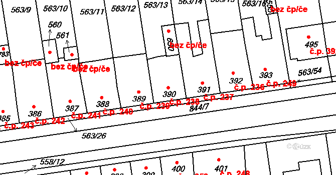 Olšany u Prostějova 238 na parcele st. 390 v KÚ Olšany u Prostějova, Katastrální mapa