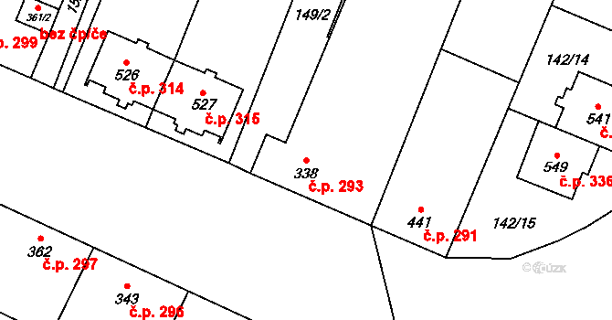 Hrabětice 293 na parcele st. 338 v KÚ Hrabětice, Katastrální mapa