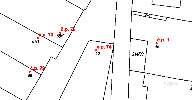 Lukov 74 na parcele st. 10 v KÚ Lukov nad Dyjí, Katastrální mapa