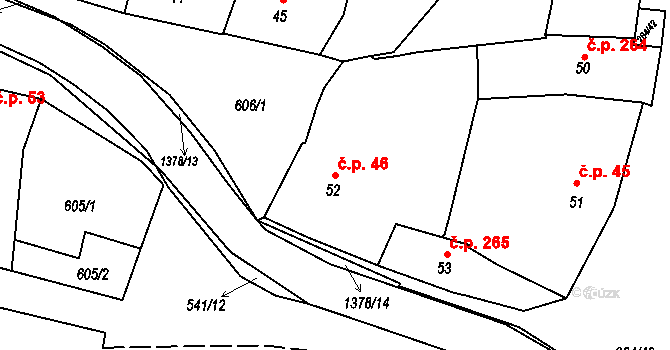 Šatov 46 na parcele st. 52 v KÚ Šatov, Katastrální mapa