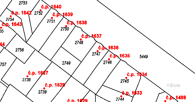 Znojmo 1636 na parcele st. 2747 v KÚ Znojmo-město, Katastrální mapa