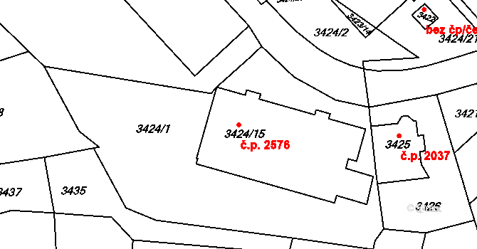 Znojmo 2576 na parcele st. 3424/15 v KÚ Znojmo-město, Katastrální mapa