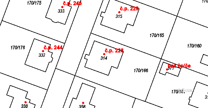 Hořátev 228 na parcele st. 314 v KÚ Hořátev, Katastrální mapa