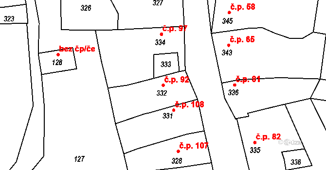 Přerov XII-Žeravice 92, Přerov na parcele st. 332 v KÚ Žeravice, Katastrální mapa