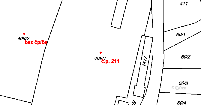 Hranice I-Město 211, Hranice na parcele st. 409/1 v KÚ Hranice, Katastrální mapa