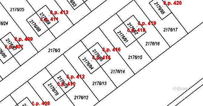 Malešovice 416 na parcele st. 2176/85 v KÚ Malešovice, Katastrální mapa