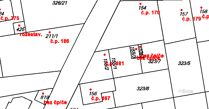 Nehvizdy 181 na parcele st. 155/2 v KÚ Nehvizdy, Katastrální mapa