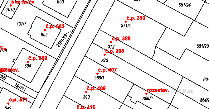 Lišov 388 na parcele st. 373 v KÚ Lišov, Katastrální mapa