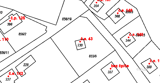 Děpoltovice 43 na parcele st. 230 v KÚ Děpoltovice, Katastrální mapa