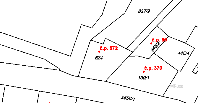 Lučany nad Nisou 572 na parcele st. 624 v KÚ Lučany nad Nisou, Katastrální mapa