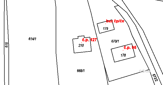 Nebahovy 127 na parcele st. 210 v KÚ Nebahovy, Katastrální mapa