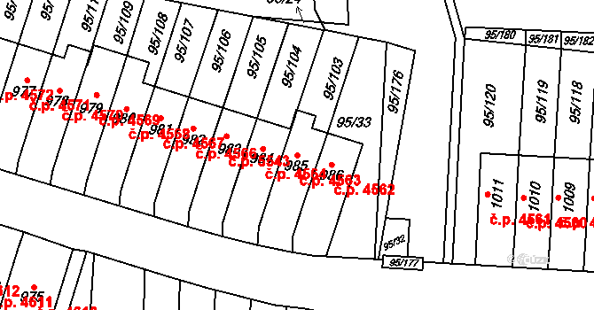 Jihlava 4563 na parcele st. 985 v KÚ Bedřichov u Jihlavy, Katastrální mapa