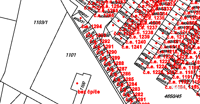 Jihlava 1289 na parcele st. 4650/88 v KÚ Jihlava, Katastrální mapa