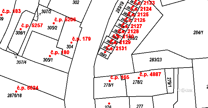 Jihlava 2131 na parcele st. 283/3 v KÚ Jihlava, Katastrální mapa