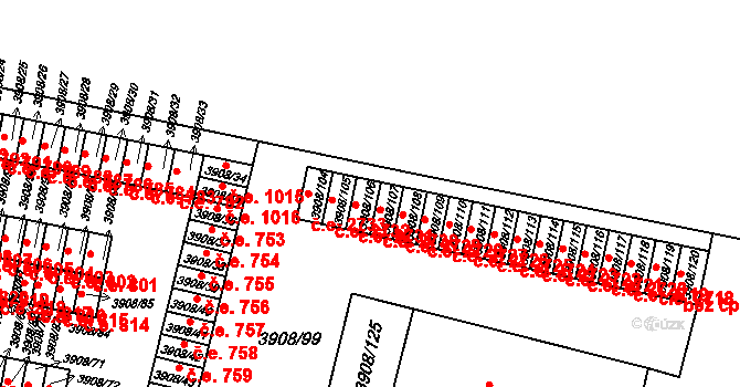 Jihlava 2731 na parcele st. 3908/106 v KÚ Jihlava, Katastrální mapa