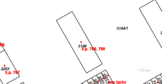 Lyžbice 788,789, Třinec na parcele st. 3199 v KÚ Lyžbice, Katastrální mapa