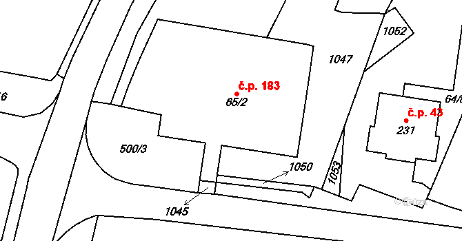 Chotětov 183 na parcele st. 65/2 v KÚ Chotětov, Katastrální mapa