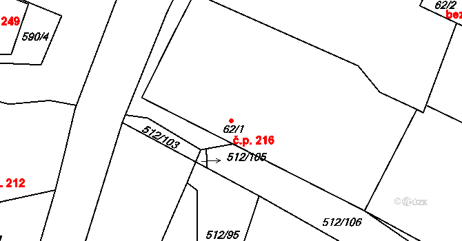 Bašť 216 na parcele st. 62/1 v KÚ Bašť, Katastrální mapa