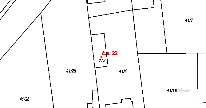 Sedlčánky 22, Čelákovice na parcele st. 273 v KÚ Sedlčánky, Katastrální mapa