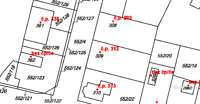 Líbeznice 312 na parcele st. 309 v KÚ Líbeznice, Katastrální mapa