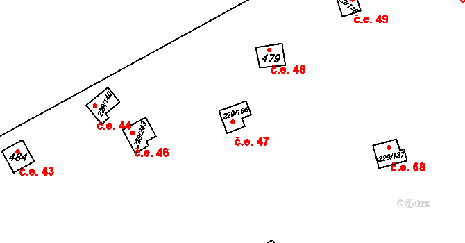 Hostěradice 47, Kamenný Přívoz na parcele st. 229/166 v KÚ Hostěradice, Katastrální mapa