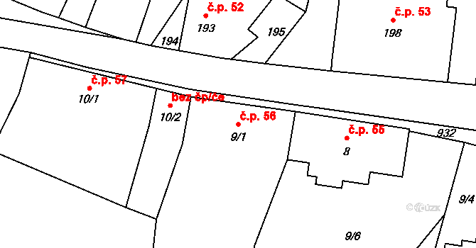Stvolínky 56 na parcele st. 9/1 v KÚ Stvolínky, Katastrální mapa