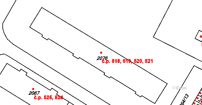 Hrušovany u Brna 518,519,520,521 na parcele st. 2076 v KÚ Hrušovany u Brna, Katastrální mapa