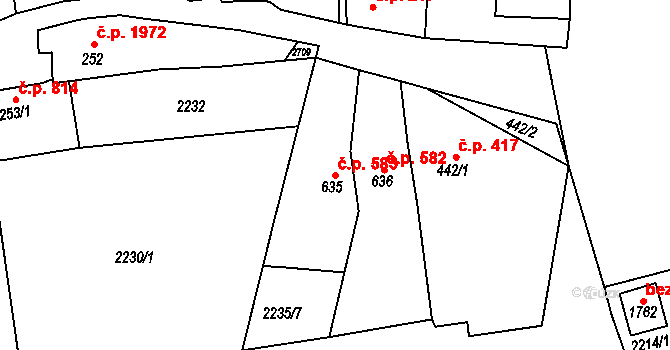 Tišnov 583 na parcele st. 635 v KÚ Tišnov, Katastrální mapa