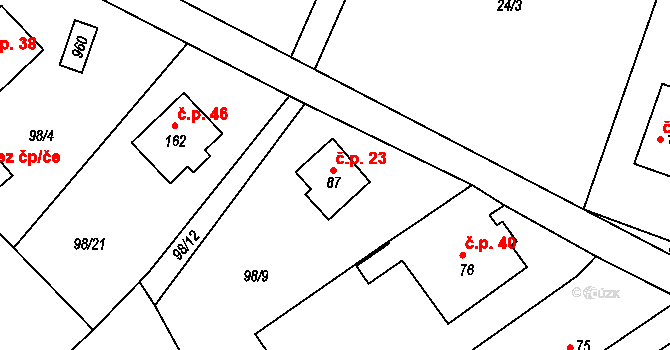 Rounek 23, Vyskytná nad Jihlavou na parcele st. 87 v KÚ Rounek, Katastrální mapa