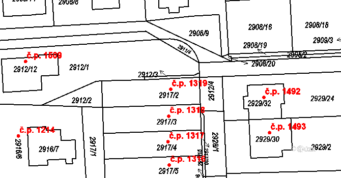 Slavkov u Brna 1319 na parcele st. 2917/2 v KÚ Slavkov u Brna, Katastrální mapa