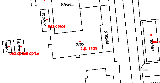 Kladno 1129 na parcele st. 6106 v KÚ Kladno, Katastrální mapa