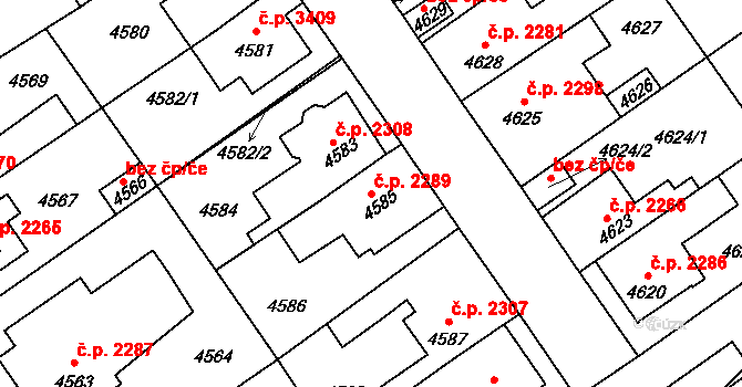 Kladno 2289 na parcele st. 4585 v KÚ Kladno, Katastrální mapa