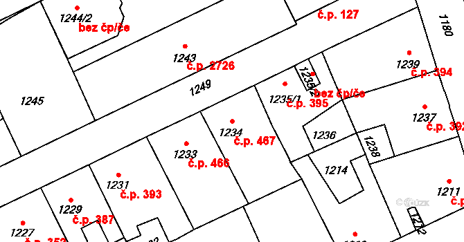Kročehlavy 467, Kladno na parcele st. 1234 v KÚ Kročehlavy, Katastrální mapa