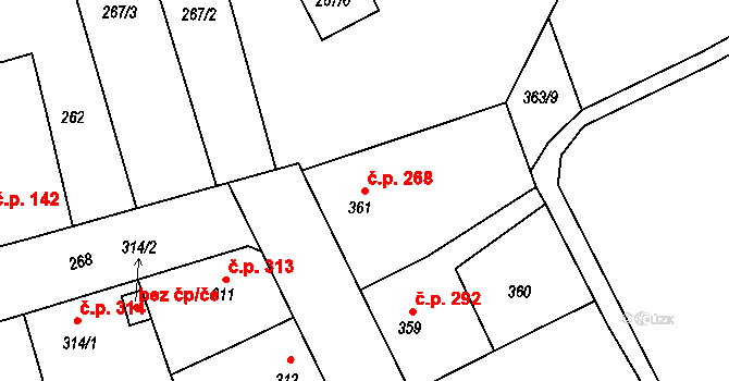 Libušín 268 na parcele st. 361 v KÚ Libušín, Katastrální mapa