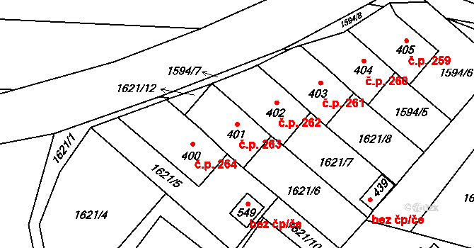 Břilice 263, Třeboň na parcele st. 401 v KÚ Břilice, Katastrální mapa