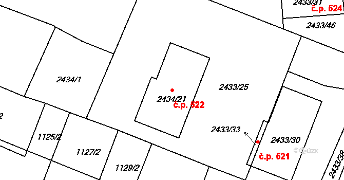 Dačice V 522, Dačice na parcele st. 2434/21 v KÚ Dačice, Katastrální mapa