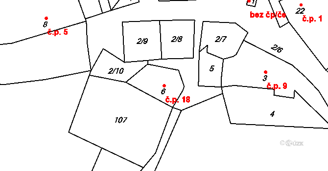 Hrádkov 18, Boskovice na parcele st. 6 v KÚ Hrádkov, Katastrální mapa